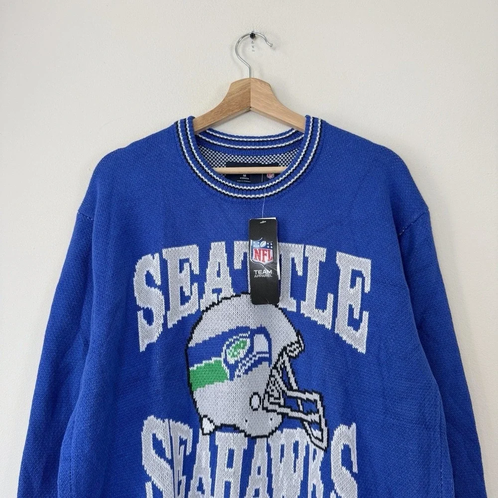 NWT Abercrombie Fitch Seattle Seahawks Blue Knit Sweater Sweatshirt - Medium
